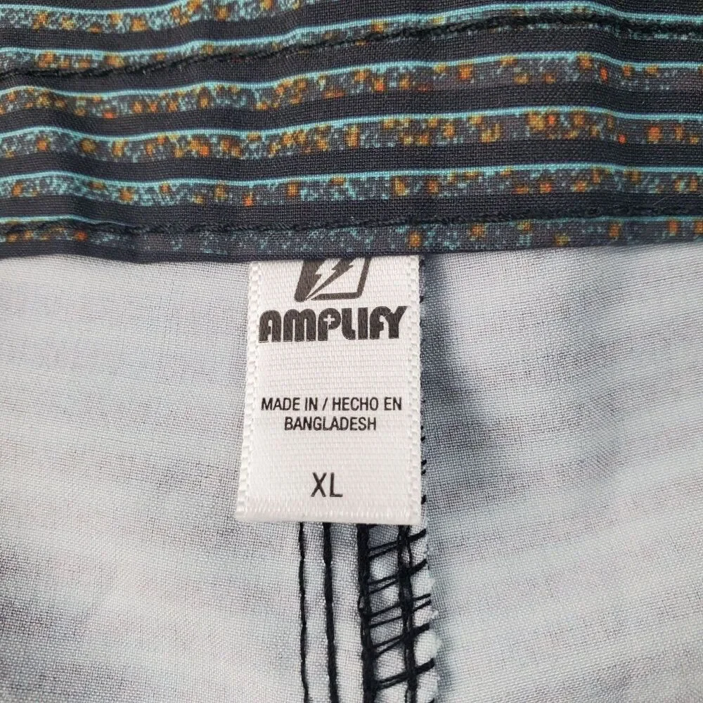Amplify Board Shorts Mens XL Black Teal Striped Lightweight Stretch Casual New